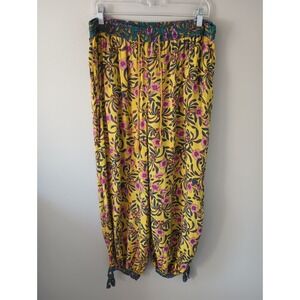 Anthropologie Lounge‎ Harem/Genie Pants Size Medium Floral Yellow Tassels Tie